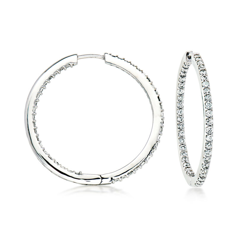 C. 2000 Vintage 2.50 ct. t.w. Diamond Inside-Outside Hoop Earrings in 14kt White Gold. 1 5/16" image number 0
