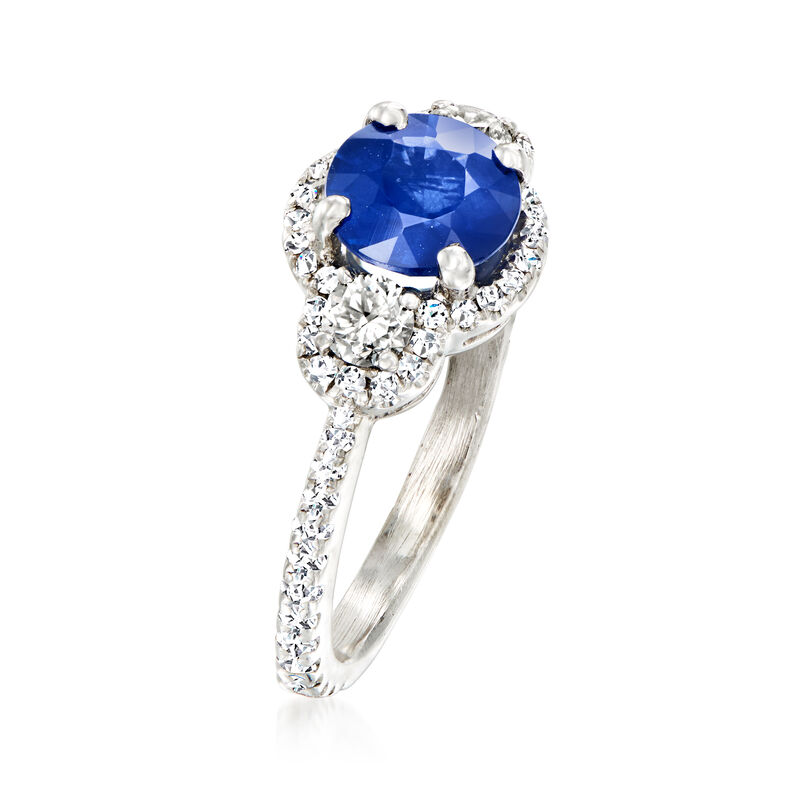 C. 1990 Vintage 1.11 Carat Sapphire and .70 ct. t.w. Diamond Dinner Ring in Platinum. Size 5 image number 2