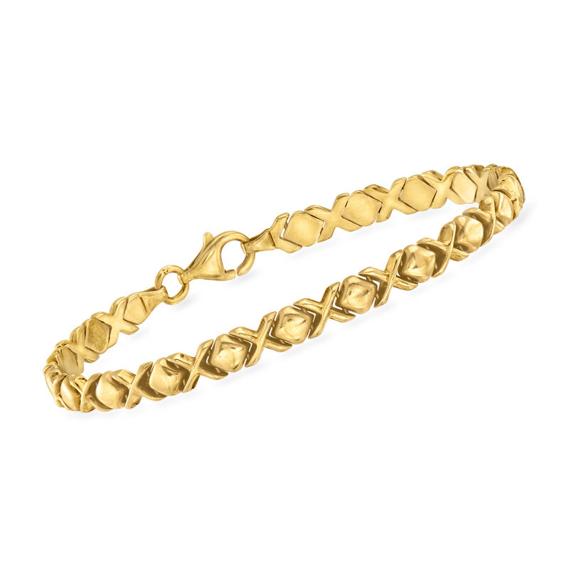 C. 1980 Vintage 14kt Yellow Gold XO Bracelet. 7" image number 0