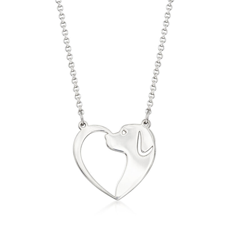 Sterling Silver Dog Silhouette Heart Necklace image number 0