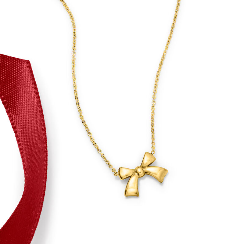14kt Yellow Gold Bow Necklace. 16&quot; image number 2