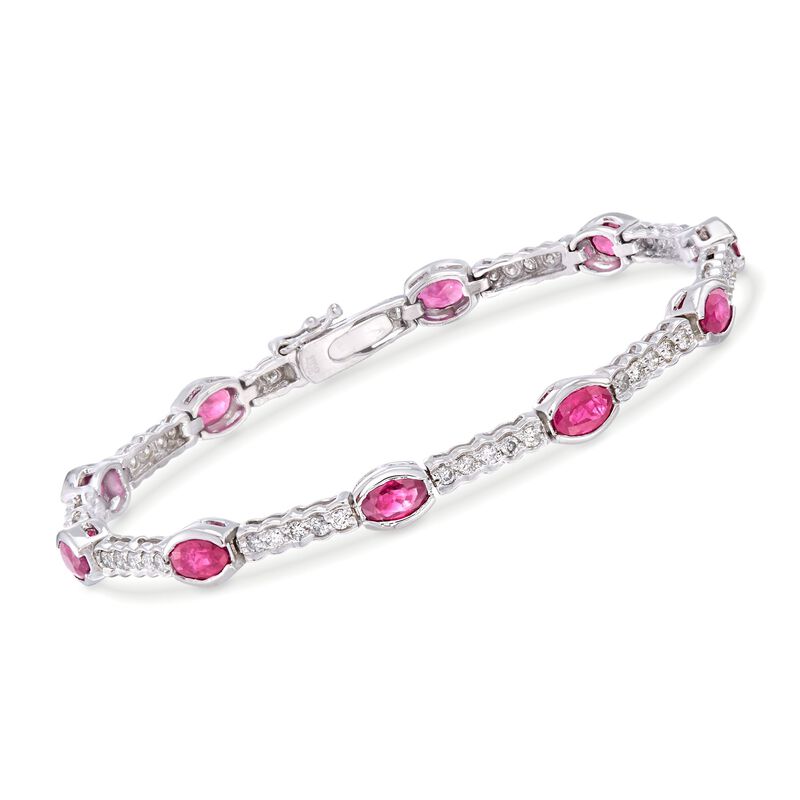 5.75 ct. t.w. Ruby and 1.25 ct. t.w. Diamond Bracelet in 14kt White Gold. 7.25&quot; image number 0