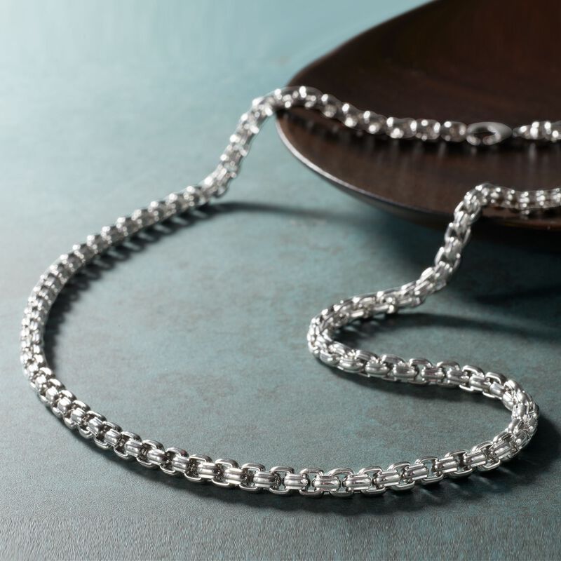 Men's 5.5mm Stainless Steel Box Chain Necklace. 24&quot; image number 1