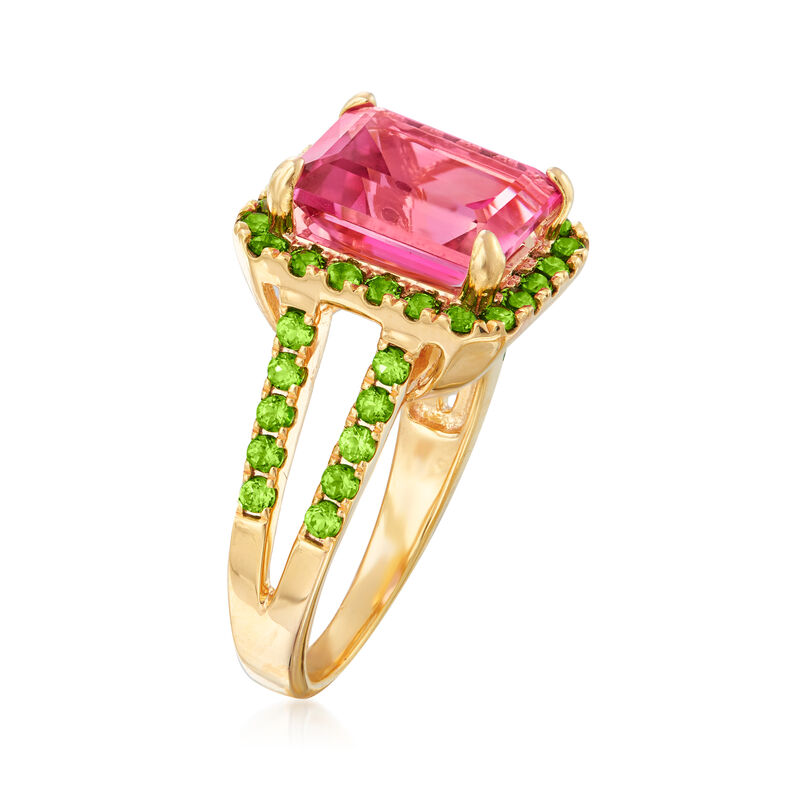 5.00 Carat Pink Topaz and 1.00 ct. t.w. Chrome Diopside Ring in 18kt Gold Over Sterling image number 2