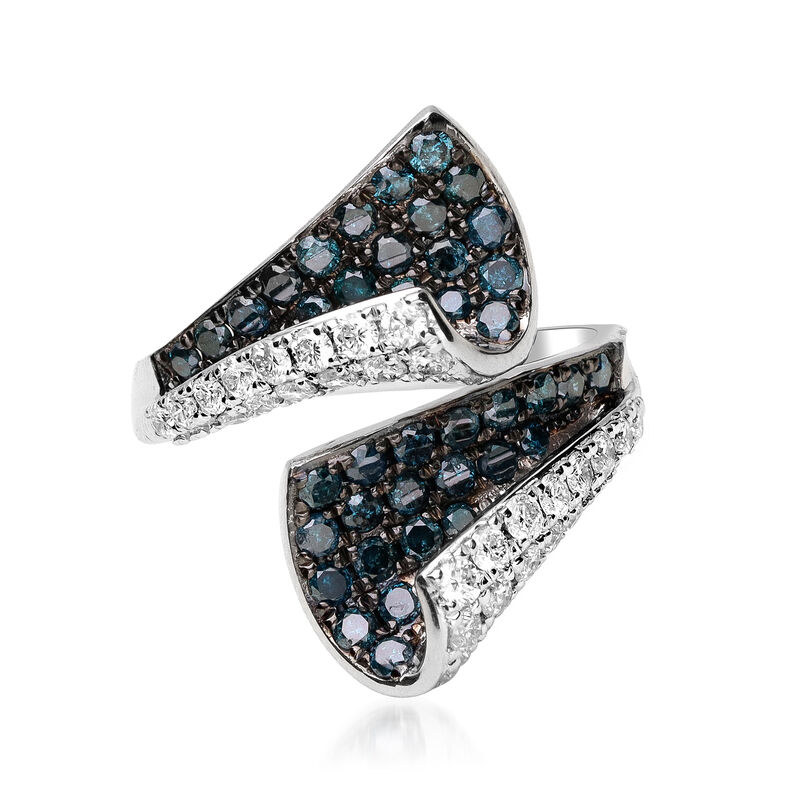 1.60 ct. t.w. Blue and White Diamond Bypass Ring in 14kt White Gold image number 0
