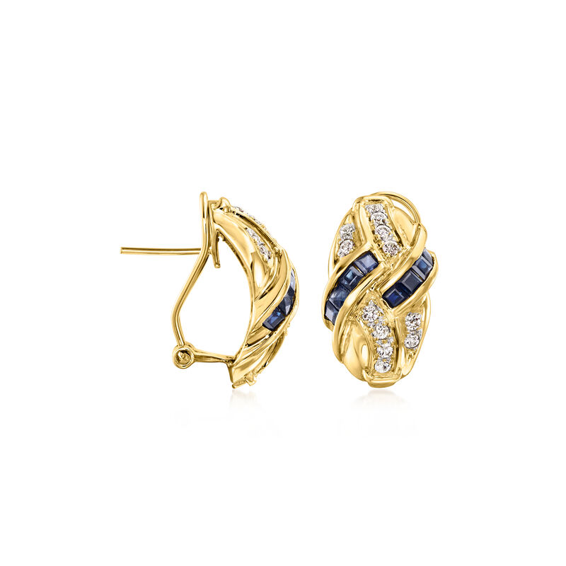 C. 1980 Vintage 1.15 ct. t.w. Sapphire and .65 ct. t.w. Diamond Earrings in 18kt Yellow Gold  image number 2