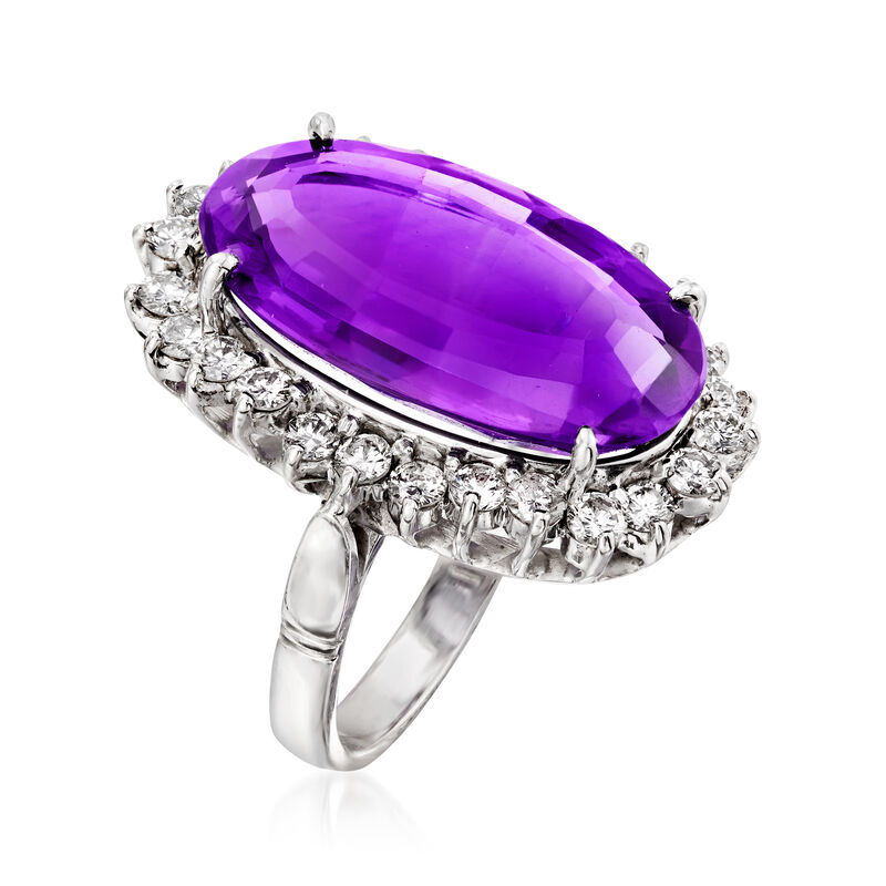 C. 1990 Vintage 12.50 Carat Amethyst and 1.30 ct. t.w. Diamond Ring in 14kt White Gold. Size 7.5 image number 2