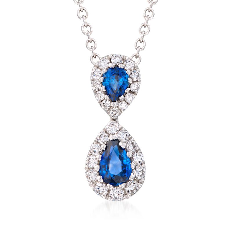 Gregg Ruth .73 ct. t.w. Sapphire and .36 ct. t.w. Diamond Necklace in 18kt White Gold. 18&quot; image number 1