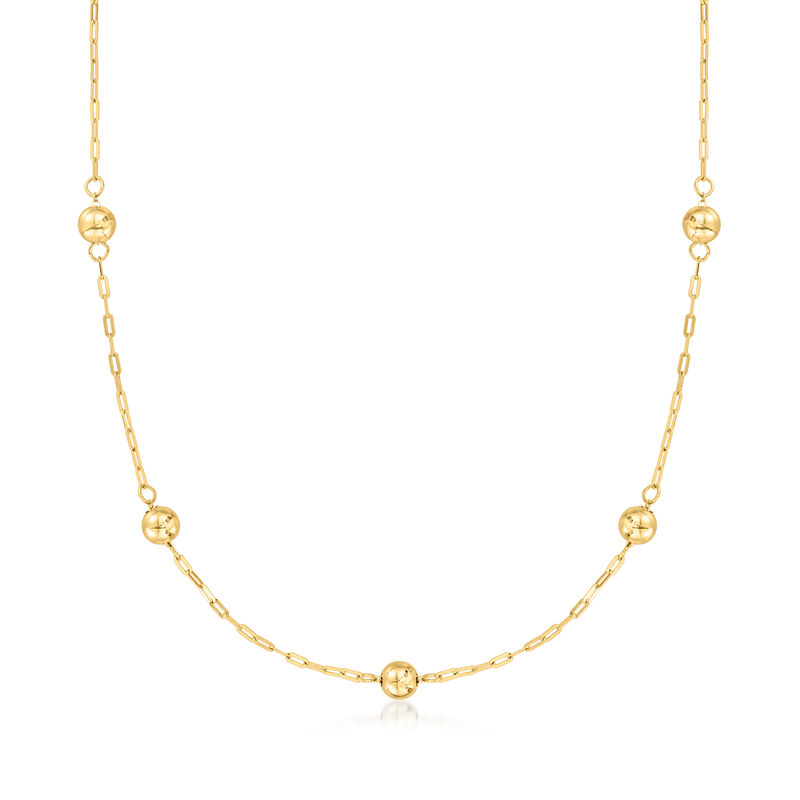 Italian 14kt Yellow Gold Station Bead and Paper Clip Link Necklace. 18&quot; image number 1