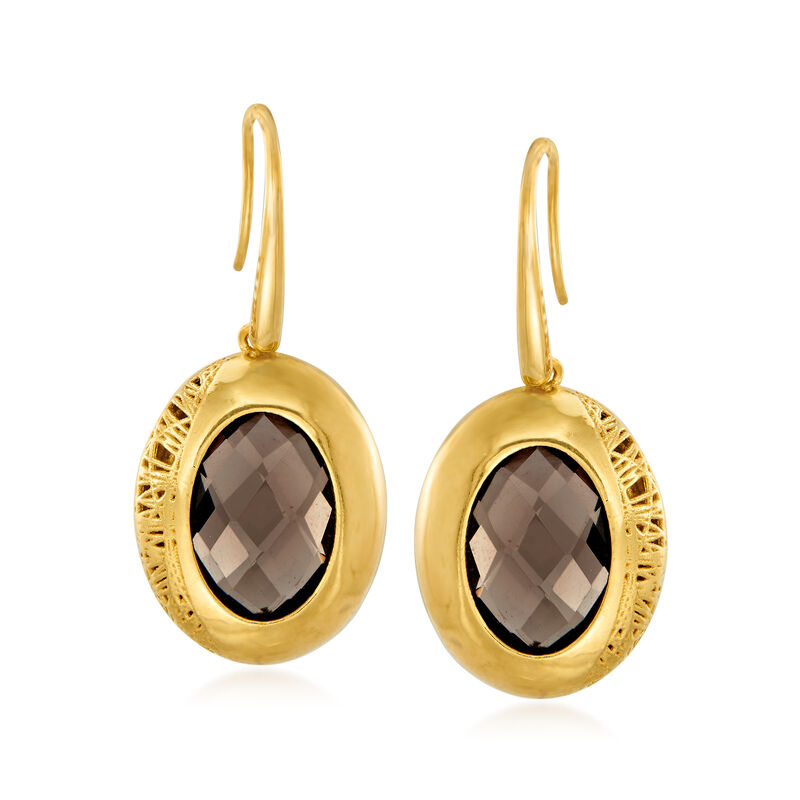 Italian 9.75 ct. t.w. Smoky Quartz Drop Earrings in 18kt Gold Over Sterling image number 0