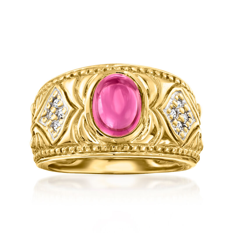 C. 1980 Vintage 1.50 Carat Pink Tourmaline Ring with Diamonds in 18kt Yellow Gold. Size 6 image number 0