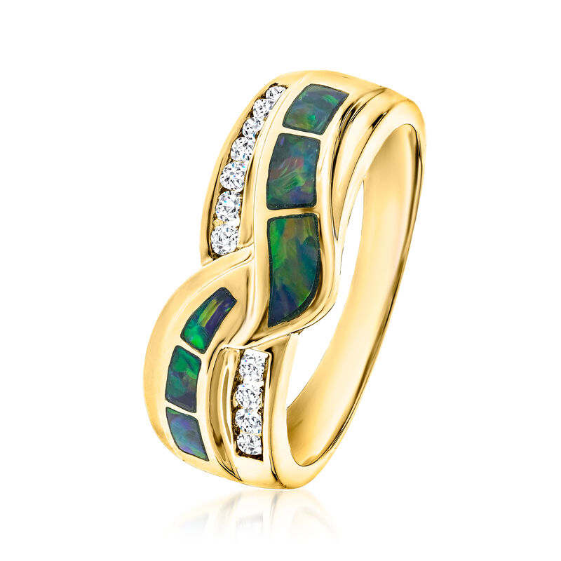 Black Opal and .15 ct. t.w. Diamond Ring in 14kt Yellow Gold image number 1