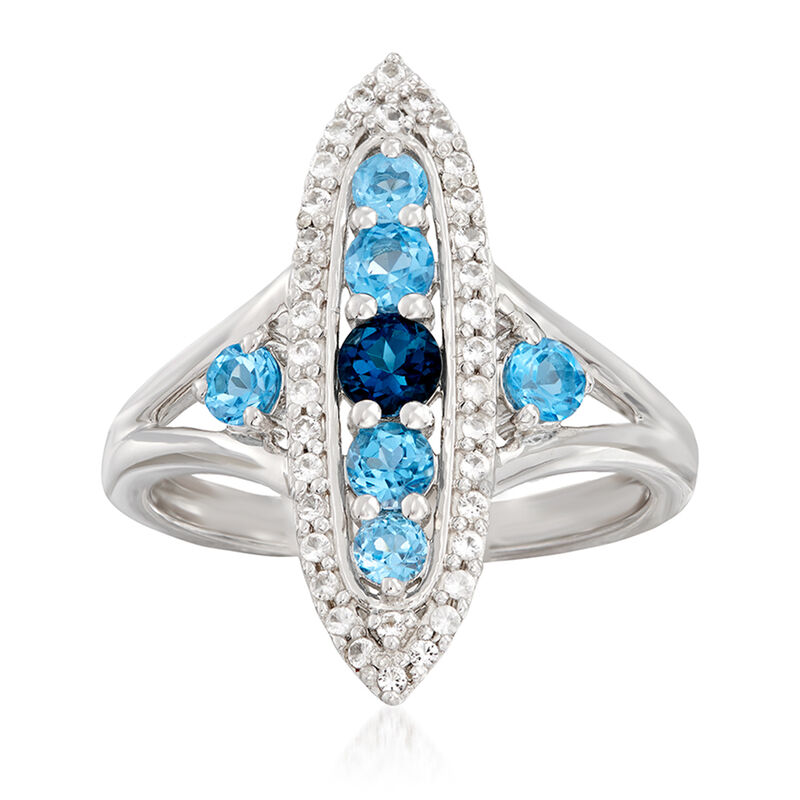 .90 ct. t.w. Blue Topaz and .10 ct. t.w. White Topaz Ring in Sterling Silver image number 0