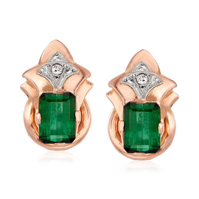 C. 1940 Vintage 4.40 ct. t.w. Green Tourmaline Earrings in 18kt Rose Gold image number 0