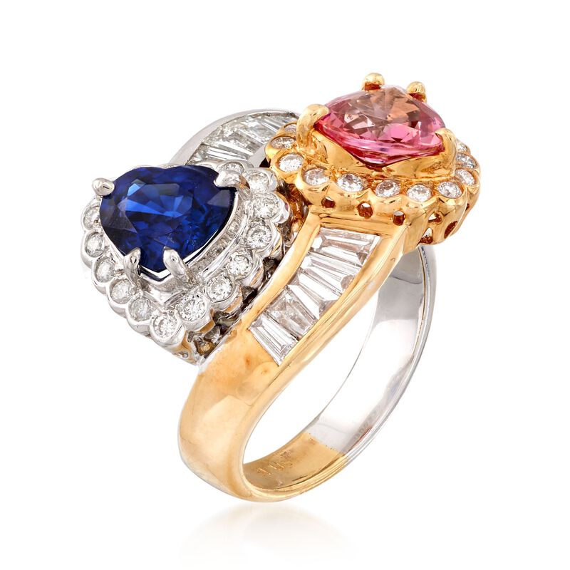 C. 1990 Vintage 1.65 ct. t.w. Pink and Blue Sapphire and 1.25 ct. t.w. Diamond Ring in 18kt Two-Tone Gold. Size 7 image number 2