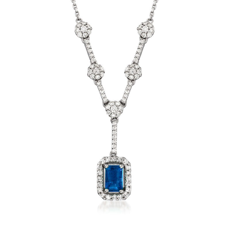 .70 Carat Sapphire and .64 ct. t.w. Diamond Y-Necklace in 14kt White Gold. 17&quot; image number 1