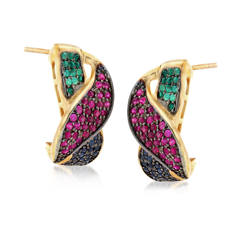 2.00 ct. t.w. Multi-Gemstone Drop Earrings in 18kt Gold Over Sterling image number 3