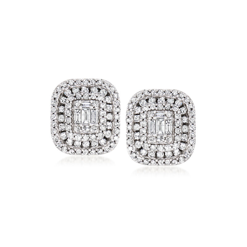 1.00 ct. t.w. Diamond Square Cluster Earrings in 14kt White Gold  image number 0