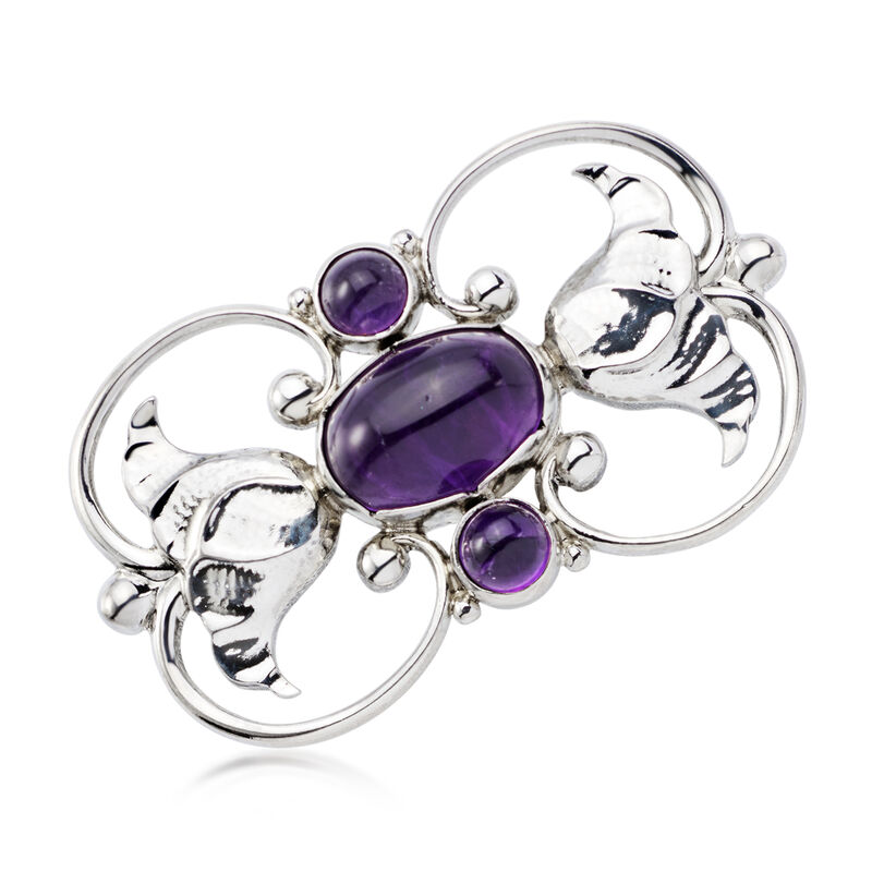 C. 1950 Vintage Georg Jensen 5.40 ct. t.w. Amethyst Pin in Sterling Silver image number 0