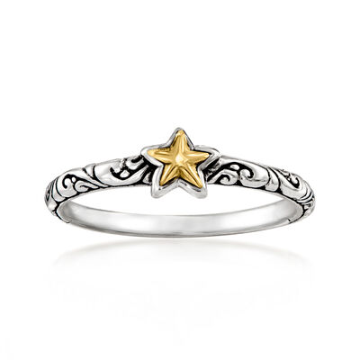 Sterling Silver and 18kt Yellow Gold Bali-Style Star Ring