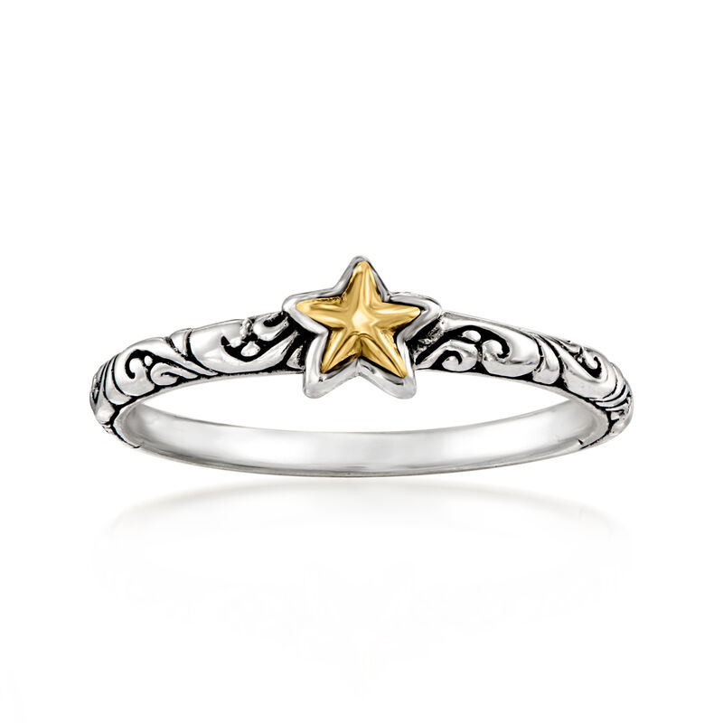 Sterling Silver and 18kt Yellow Gold Bali-Style Star Ring image number 0