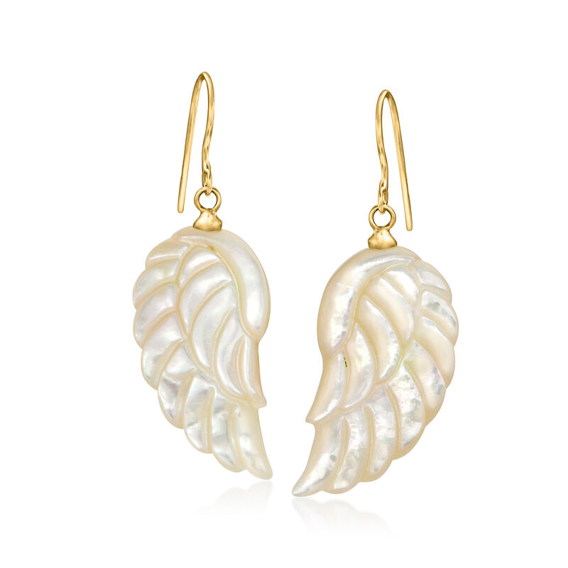 Mother-of-Pearl Angel Wing Drop Earrings in 14kt Yellow Gold  image number 0