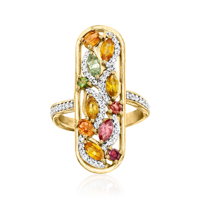 1.20 ct. t.w. Multicolored Tourmaline Ring with .20 ct. t.w. White Topaz in 18kt Gold Over Sterling image number 0