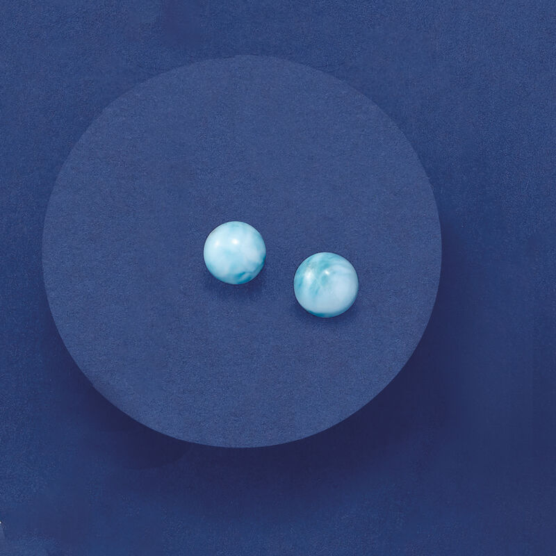 Larimar Bead Stud Earrings in Sterling Silver image number 3