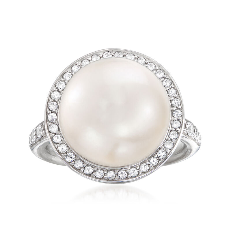 C. 2000 Vintage Mimi Milano 14mm Cultured Pearl and .50 ct. t.w. White Sapphire Ring in Sterling Silver image number 0