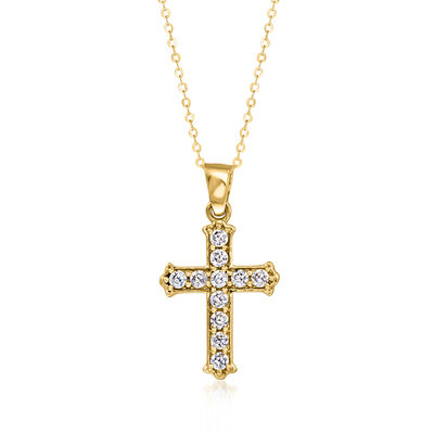 C. 2000 Vintage .22 ct. t.w. CZ Cross Pendant Necklace in 10kt Yellow Gold