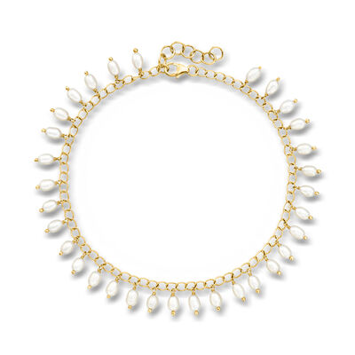 3.5-4mm Cultured Pearl Drop Anklet in 18kt Gold Over Sterling