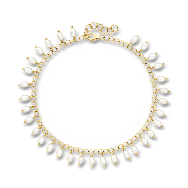 3.5-4mm Cultured Pearl Drop Anklet in 18kt Gold Over Sterling image number 0