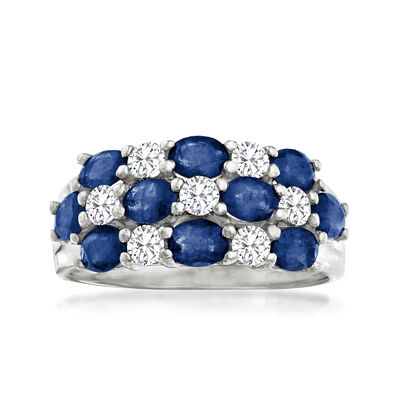 2.50 ct. t.w. Sapphire and .49 ct. t.w. Diamond Ring in 18kt White Gold