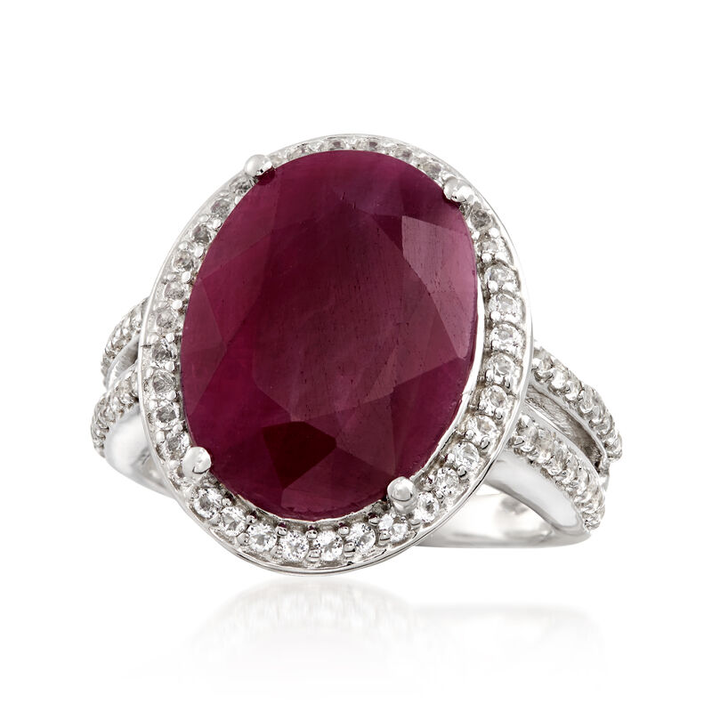 9.25 Carat Ruby and 1.10 ct. t.w. White Topaz Ring in Sterling Silver image number 3