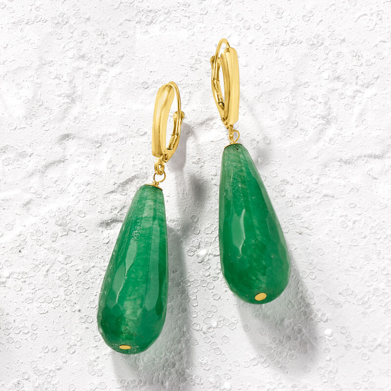 40.00 ct. t.w. Green Quartz Drop Earrings in 14kt Yellow Gold image number 2