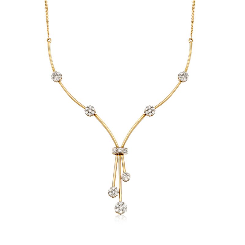 C. 2000 Vintage 2.00 ct. t.w. Diamond Floral Station Tassel Drop Y-Necklace in 14kt Yellow Gold image number 0
