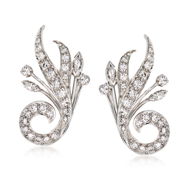 C. 1960 Vintage 1.75 Diamond Fan Earrings in Platinum image number 0