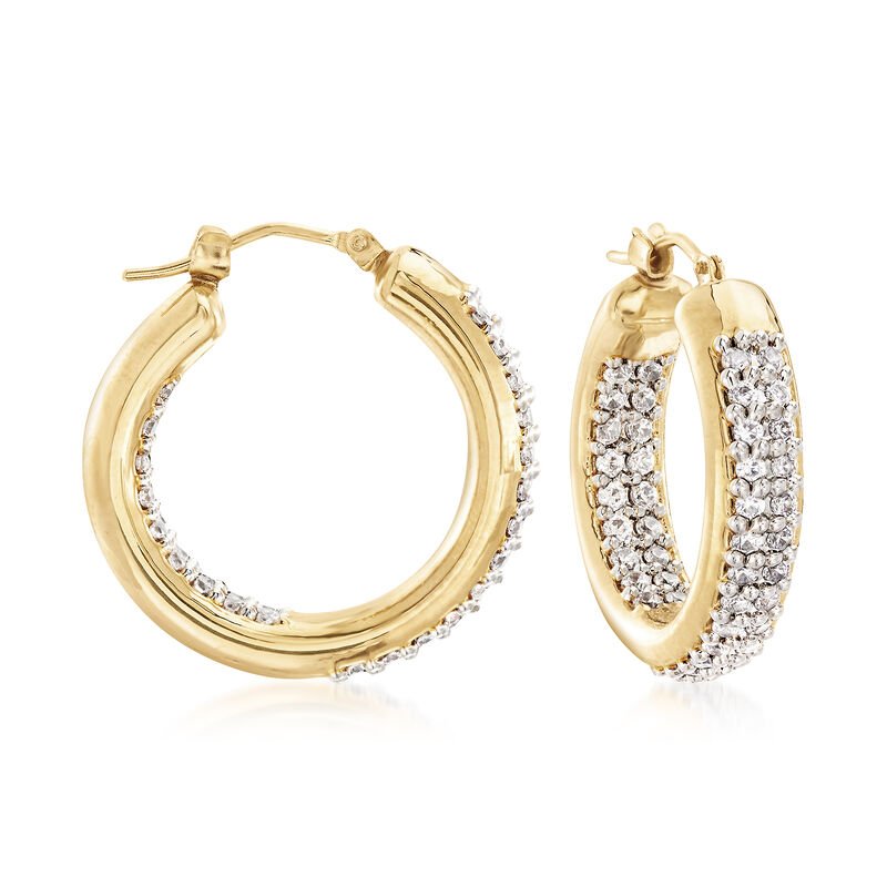 Italian Andiamo 14kt Yellow Gold and 1.70 ct. t.w. CZ Inside-Outside Hoop Earrings. 1&quot; image number 0