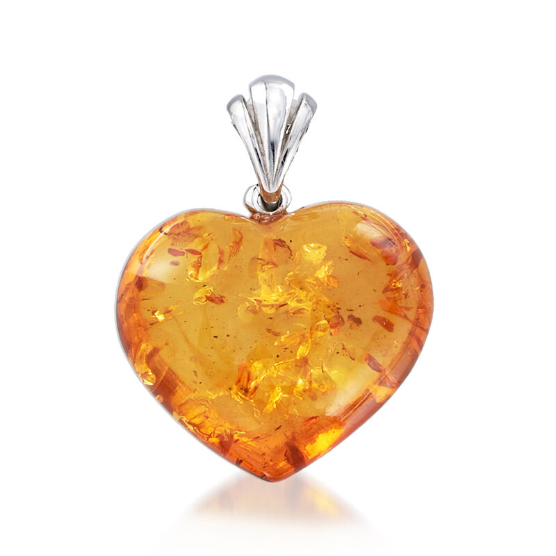 Amber Heart Pendant in Sterling Silver image number 0