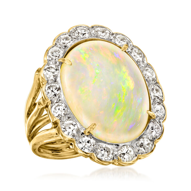 C. 1980 Vintage Opal and 1.25 ct. t.w. Diamond Cocktail Ring in 14kt Yellow Gold. Size 5.5 image number 3