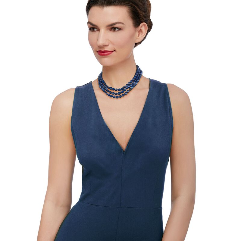 4-10mm Lapis Bead Graduated Three-Strand Necklace with Sterling Silver. 16&quot; image number 0