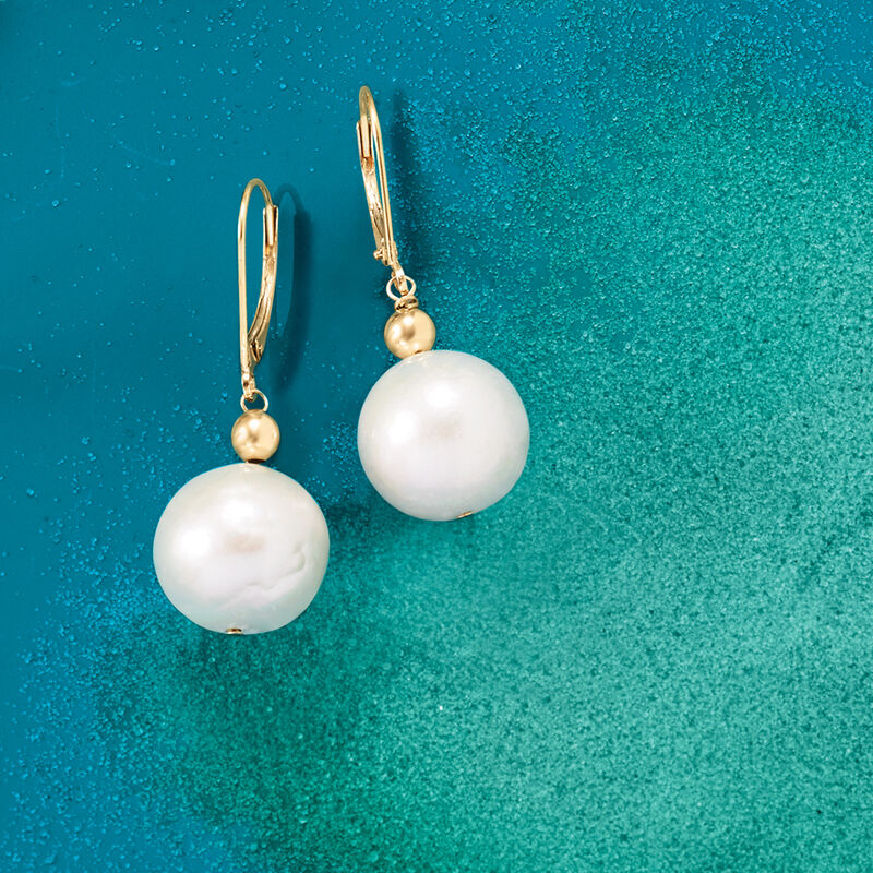 13-14mm Cultured Pearl Drop Earrings in 14kt Yellow Gold image number 2