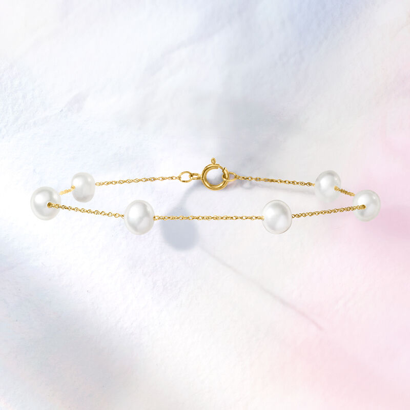 5-5.5mm Cultured Pearl Station Bracelet in 14kt Yellow Gold image number 3