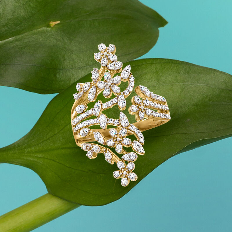 .50 ct. t.w. Diamond Flower Bypass Ring in 18kt Gold Over Sterling image number 3