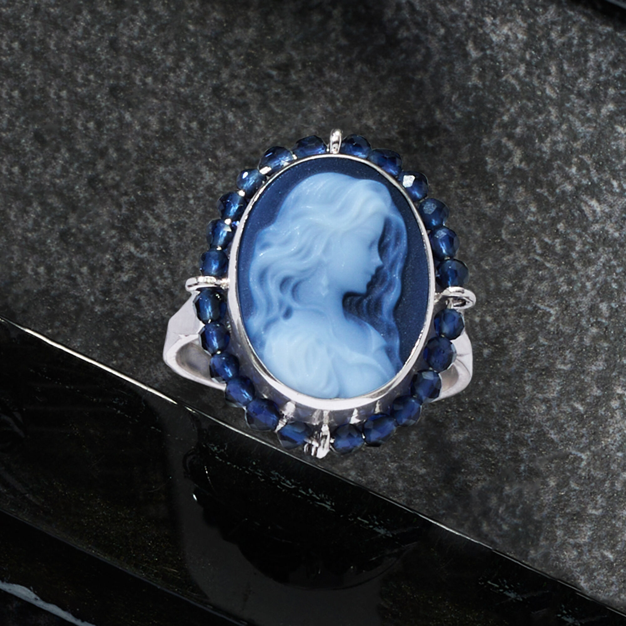 Blue agate cameo ring online
