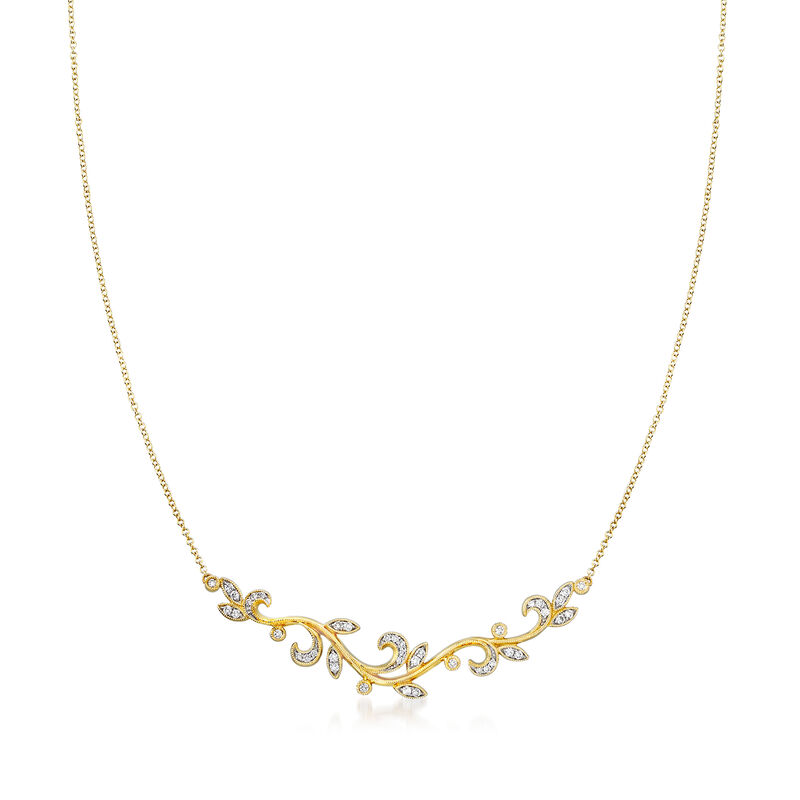Gabriel Designs .35 ct. t.w. Diamond Leaf Necklace in 14kt Yellow Gold. 15.5&quot; image number 1