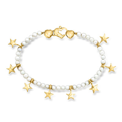 C. 1980 Vintage 4-4.5mm Cultured Pearl and 14kt Yellow Gold Star Charm Bracelet