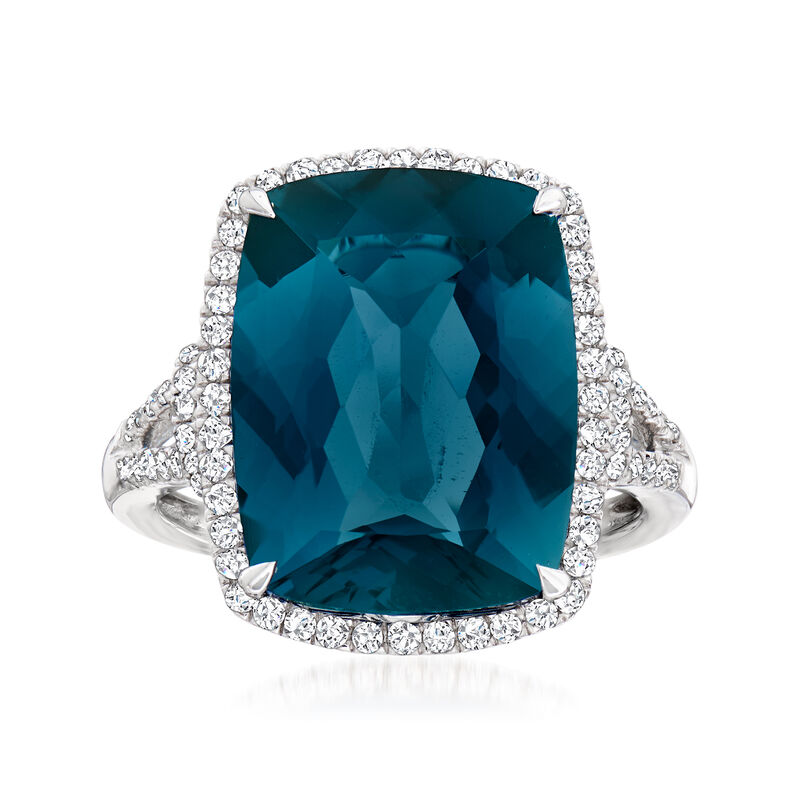 12.00 Carat London Blue Topaz and .40 ct. t.w. Diamond Ring in 14kt White Gold image number 0