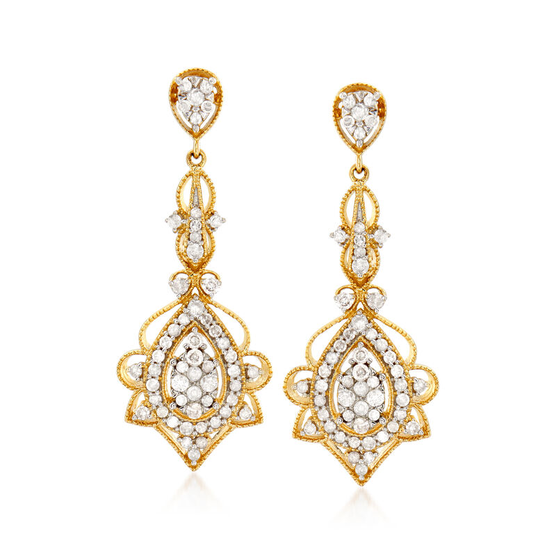 1.00 ct. t.w. Diamond Openwork Drop Earrings in 14kt Yellow Gold image number 0
