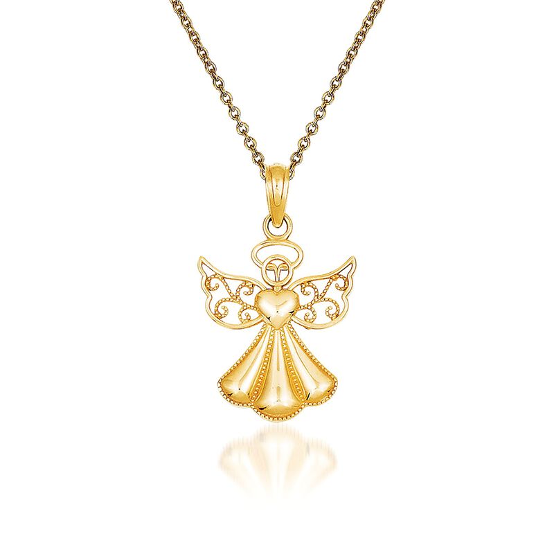 14kt Yellow Gold Guardian Angel Pendant Necklace image number 0